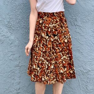 1950s Skirt Orange and Brown Velvet Midi full Size Small Retro mid century style